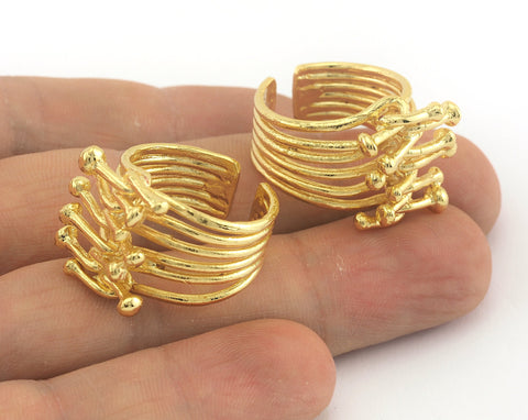 Shiny Gold Plated Adjustable Nail Ring brass (18.5mm 8.5US inner size) OZ2708