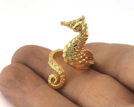 Ring Shiny Gold Plated Seahorse Adjustable Ring Brass (15.5mm 4.5US inner size - Adjustable ) OZ3286 ring20