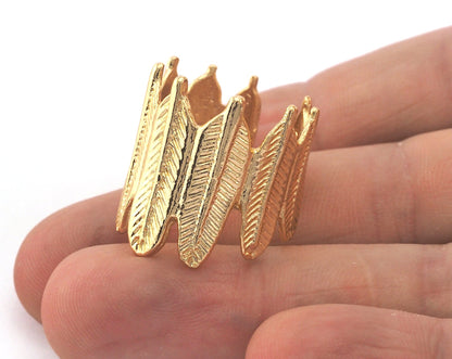 Feather Ring Adjustable Shiny Gold Plated brass (18.5mm 8.5US inner size) OZ3213 ring21