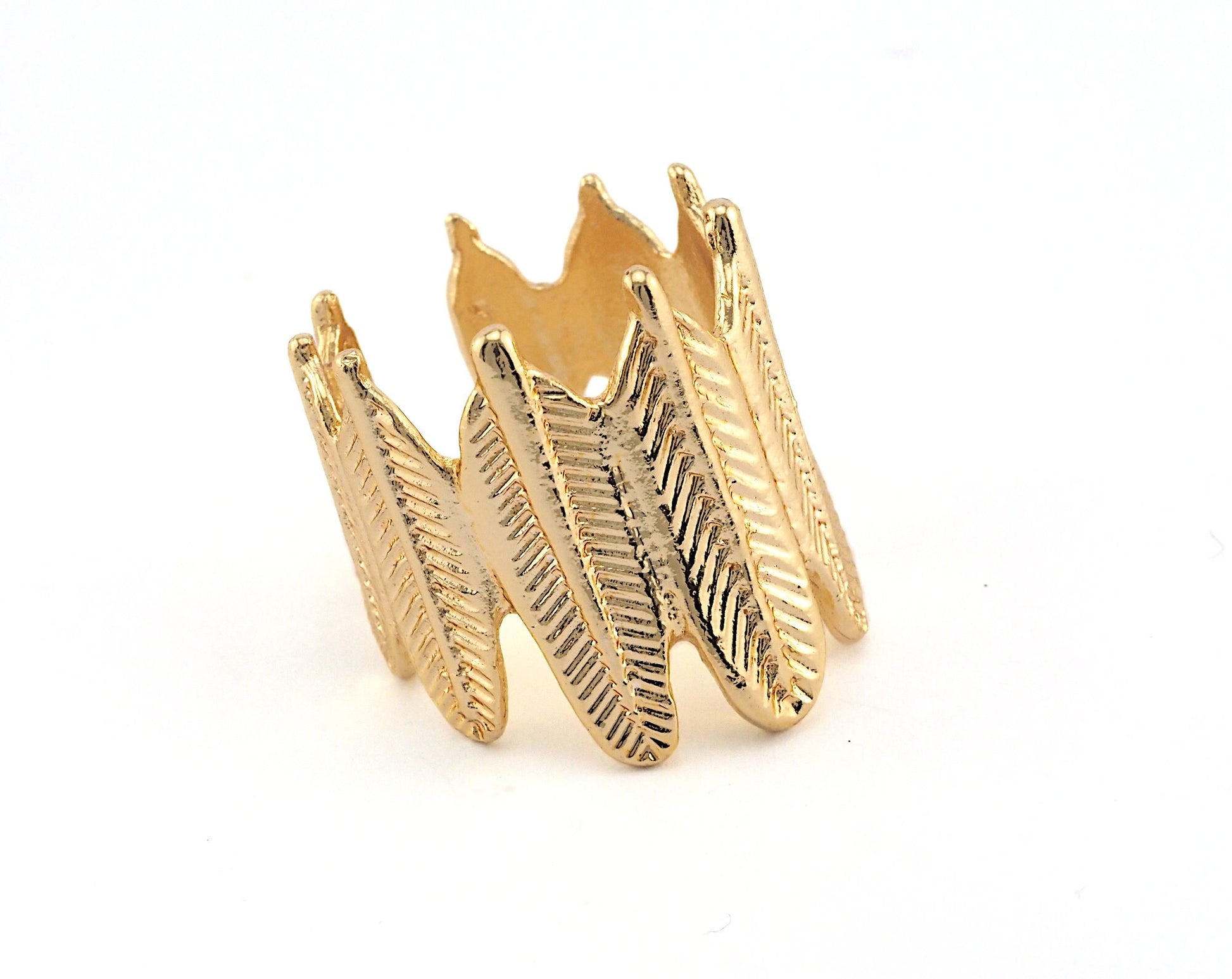 Feather Ring Adjustable Shiny Gold Plated brass (18.5mm 8.5US inner size) OZ3213 ring21