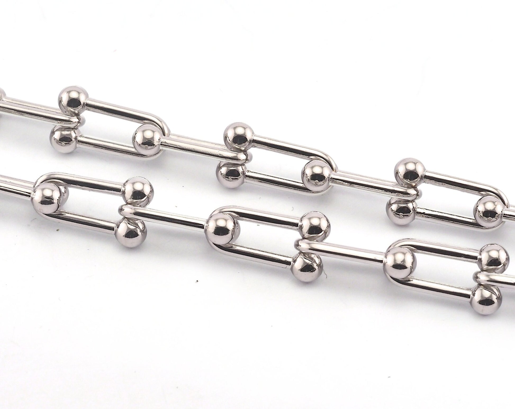 Bended Barbell Link Chain Rhodium Plated Alloy SelfClasp 11.5x20mm OZ1303