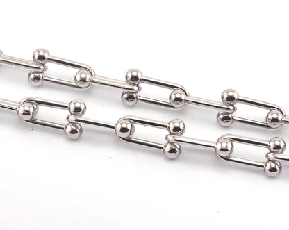 Bended Barbell Link Chain Rhodium Plated Alloy SelfClasp 11.5x20mm OZ1303