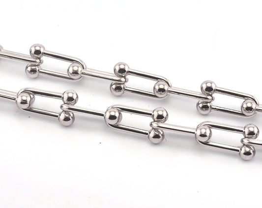 Bended Barbell Link Chain Rhodium Plated Alloy SelfClasp 11.5x20mm OZ1303