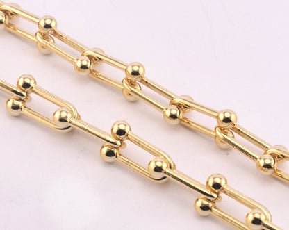 Bended Barbell Link Chain Gold Plated Alloy SelfClasp 11.5x20mm OZ1303