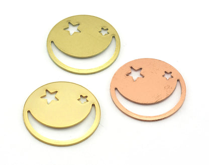 Crescent Star Round Disc Charms Raw Brass - Gold Plated - Raw Copper - 25mm (0.8mm thickness) 1 hole findings R49