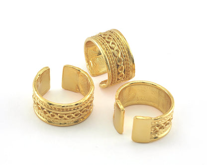 Band Ring Shiny Gold Plated Swirl Figure Adjustable Brass (17.5mm 7US inner size) Oz675