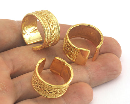 Band Ring Shiny Gold Plated Swirl Figure Adjustable Brass (17.5mm 7US inner size) Oz675