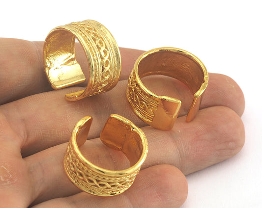 Band Ring Shiny Gold Plated Swirl Figure Adjustable Brass (17.5mm 7US inner size) Oz675