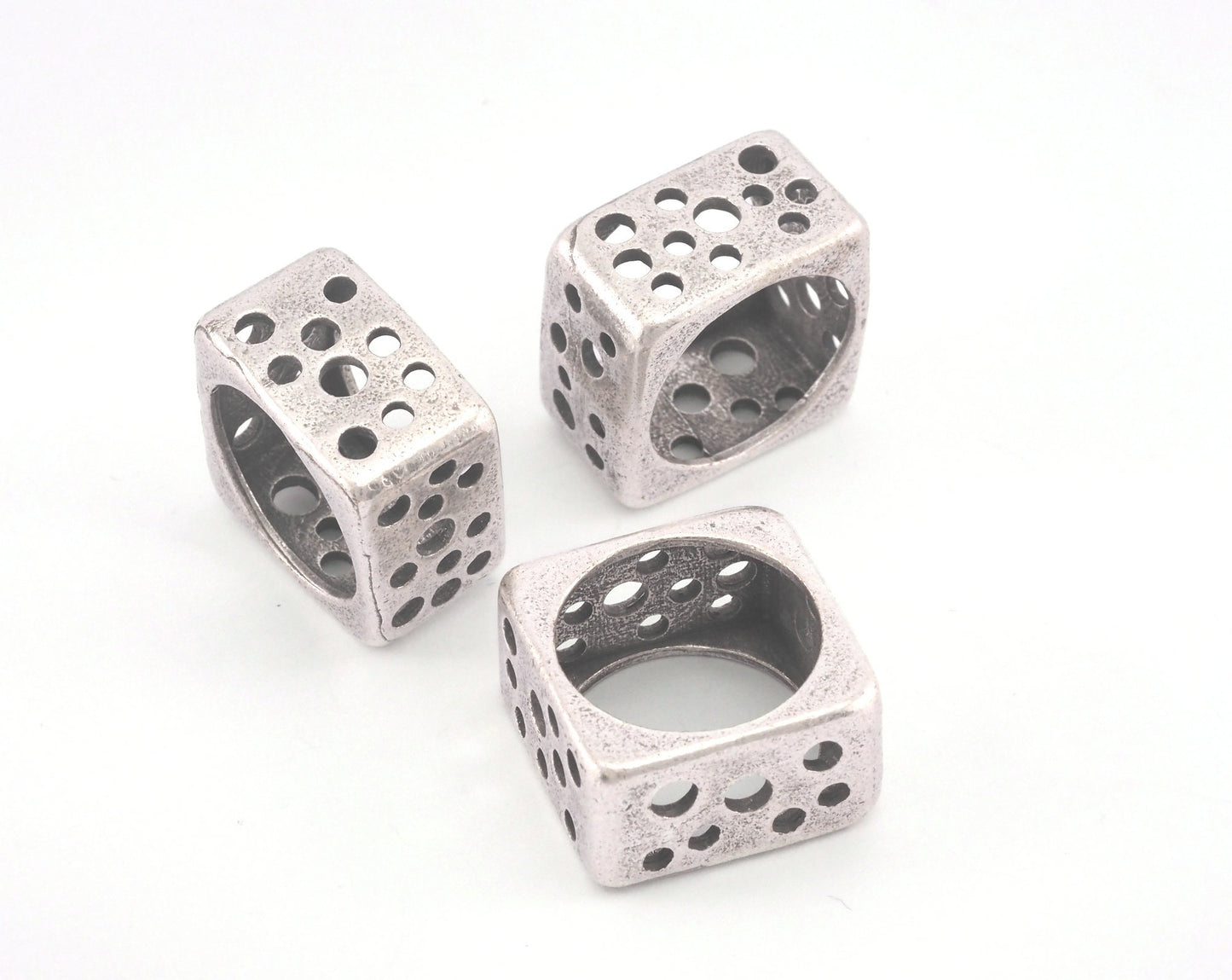 Square Ring Perforated Antique Silver 5US 6US 7 US Plated brass (Optional Size) Oz3694-3695-3696