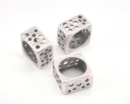Square Ring Perforated Antique Silver 5US 6US 7 US Plated brass (Optional Size) Oz3694-3695-3696