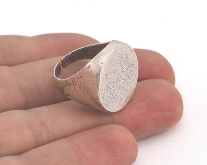 Signet Ring Circle Adjustable Ring Blank - Antique Silver Plated brass (18mm 8US inner size - Adjustable ) Oz3680