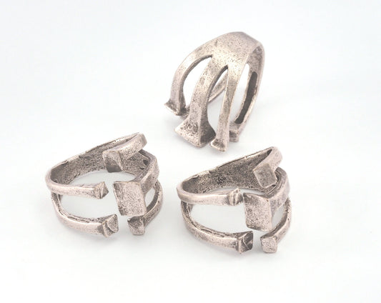 Adjustable Ring Antique Silver Plated brass (19.5mm 9.5US inner size) Oz3684