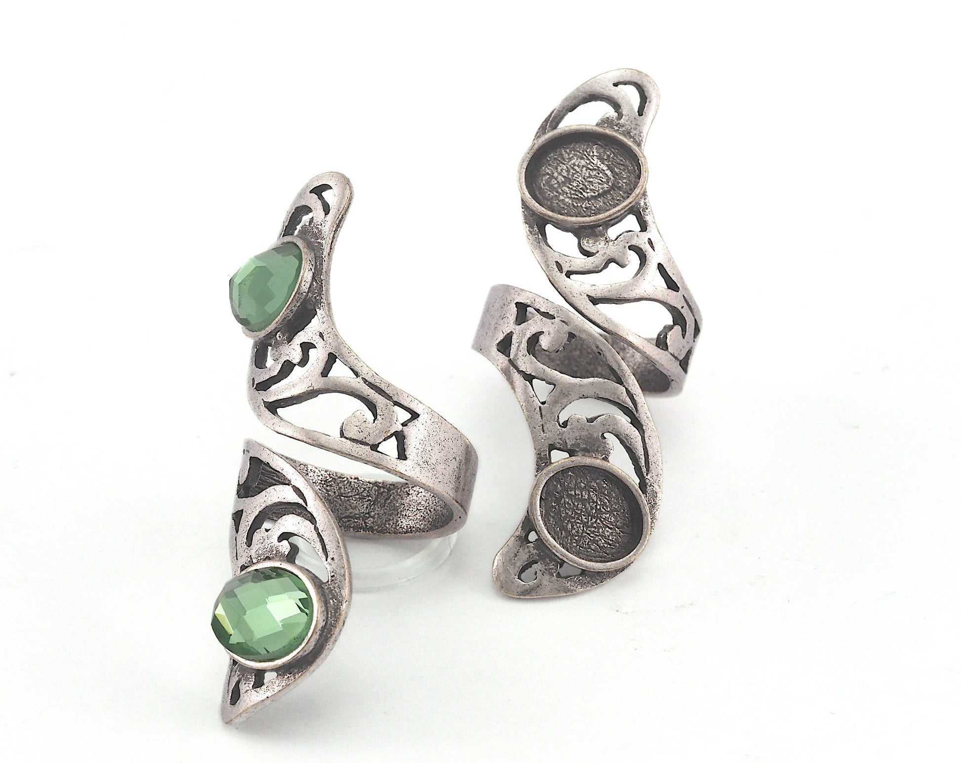 Adjustable Bezel Ring (8x10mm) Antique Silver Plated brass (18mm 8US inner size - Adjustable ) OZ3672