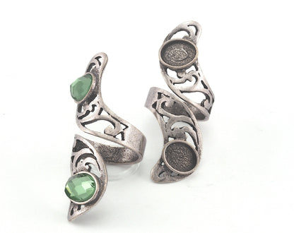 Adjustable Bezel Ring (8x10mm) Antique Silver Plated brass (18mm 8US inner size - Adjustable ) OZ3672