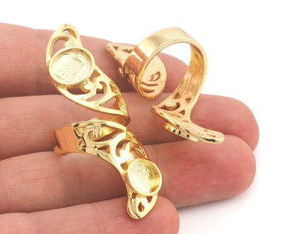 Adjustable Bezel Ring (8x10mm) Shiny Gold Plated brass (18mm 8US inner size - Adjustable ) OZ3672