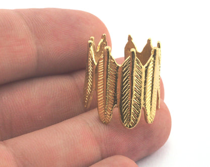 Feather Adjustable Ring Raw brass (18.5mm 8.5US inner size) OZ3213 ring21