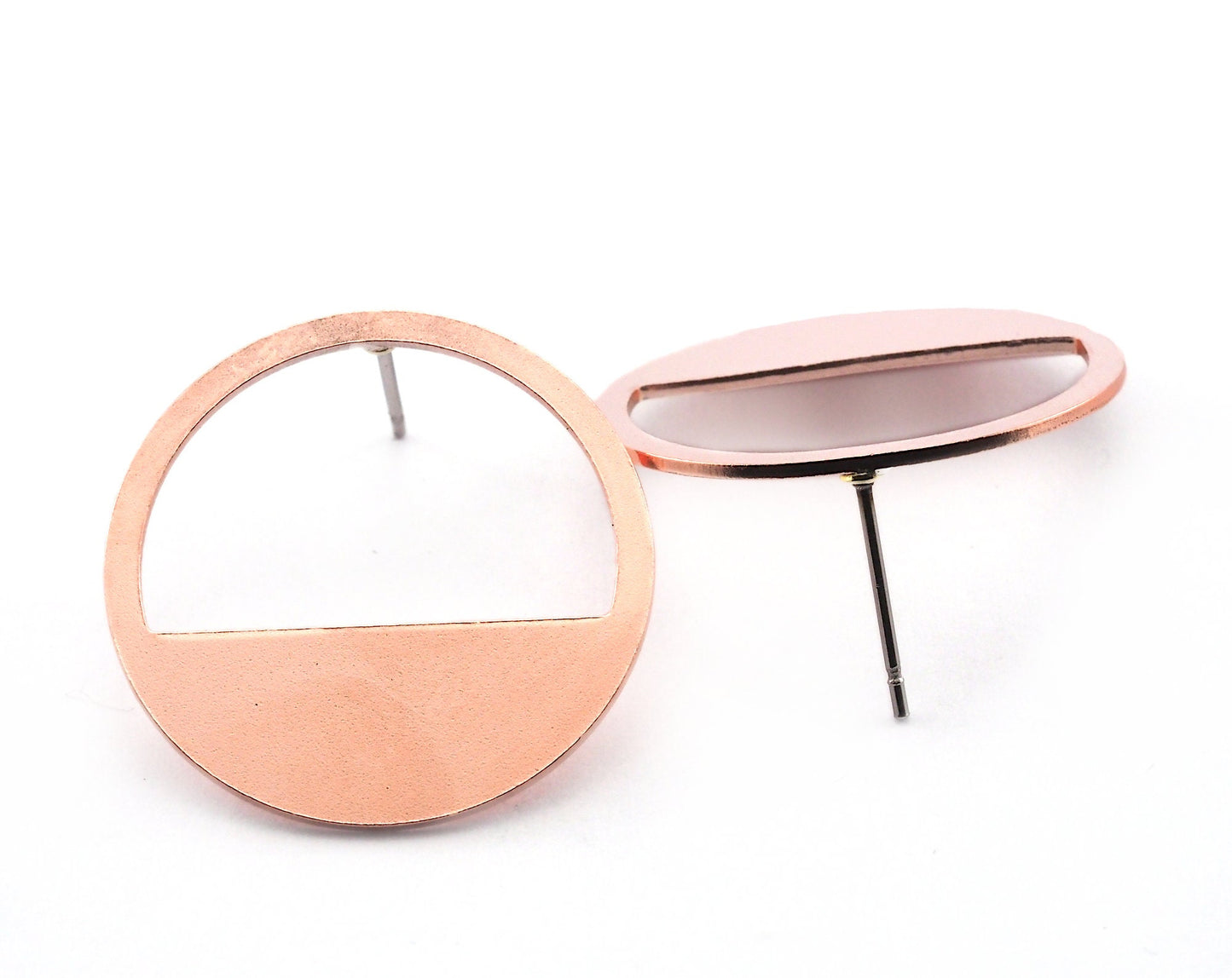 Circle Earring Posts Stud Semi raw Copper 25mm 3665