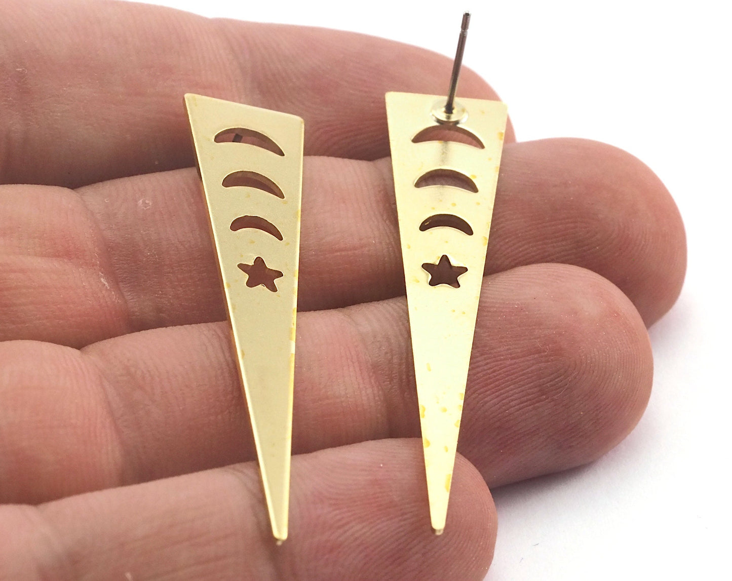 Earring Posts Stud Long Triangle Star Crescent Moon (50x11mm) Raw Brass 3662