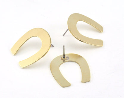 Earring Stud Posts Magnet Shape raw brass 25x22mm 3755