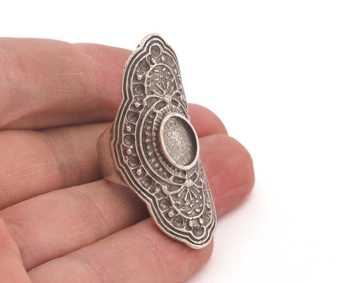 Ring Adjustable Ring Bezel - Antique Silver Plated brass (17.5mm 7US inner size - Adjustable ) 8x10mm OZ3639