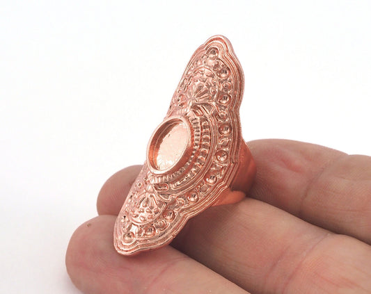 Ring Adjustable Ring Bezel - Rose Gold Plated Brass (17.5mm 7US inner size - Adjustable ) 8x10mm OZ3639