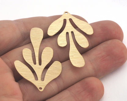 Brushed Leaf shape charms 46x26mm streaked raw brass Charms oz3670