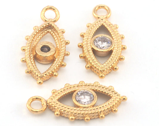 Micro Pave Eye Pendant Gold Plated Brass 21x10.5mm findings OZ2142