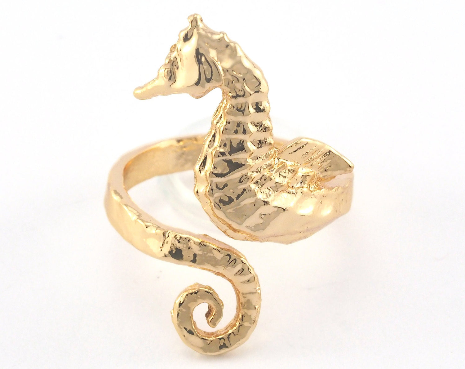 Seahorse Ring Adjustable Ring Gold Plated brass (20mm 10US inner size) Oz3683