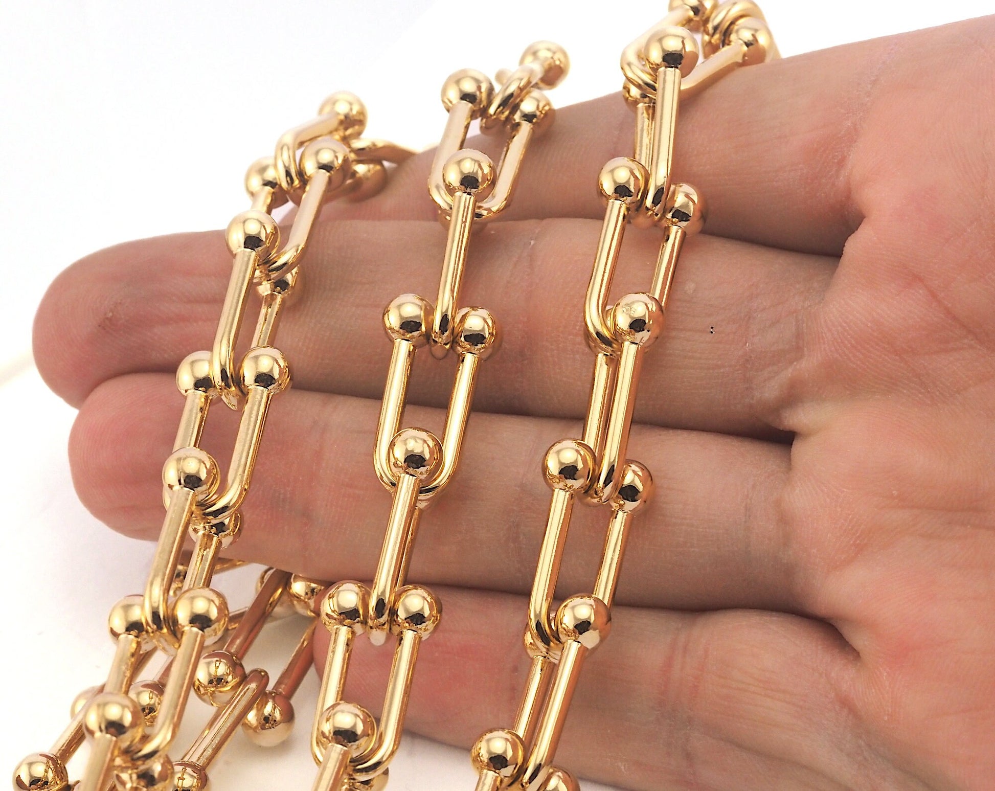 Bended Barbell Link Chain Gold Plated Alloy SelfClasp 11.5x20mm OZ1303