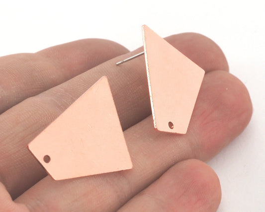 Trapezoids Earring Stud Posts One Hole raw copper 23x21mm 3779