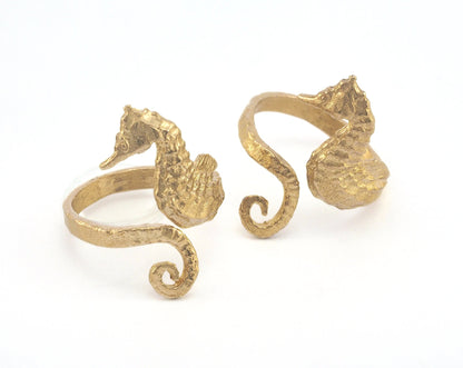 Seahorse Adjustable Ring Raw brass (20mm 10US inner size) Oz3683