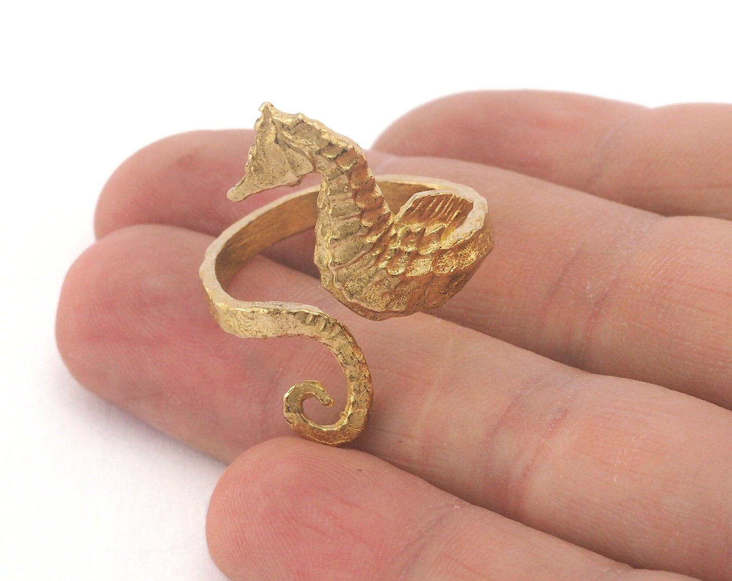 Seahorse Adjustable Ring Raw brass (20mm 10US inner size) Oz3683