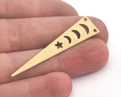 Brushed Long Triangle Crescent Star streaked raw brass 50x11mm (0.8mm thickness) 2 hole charms findings OZ3794-175