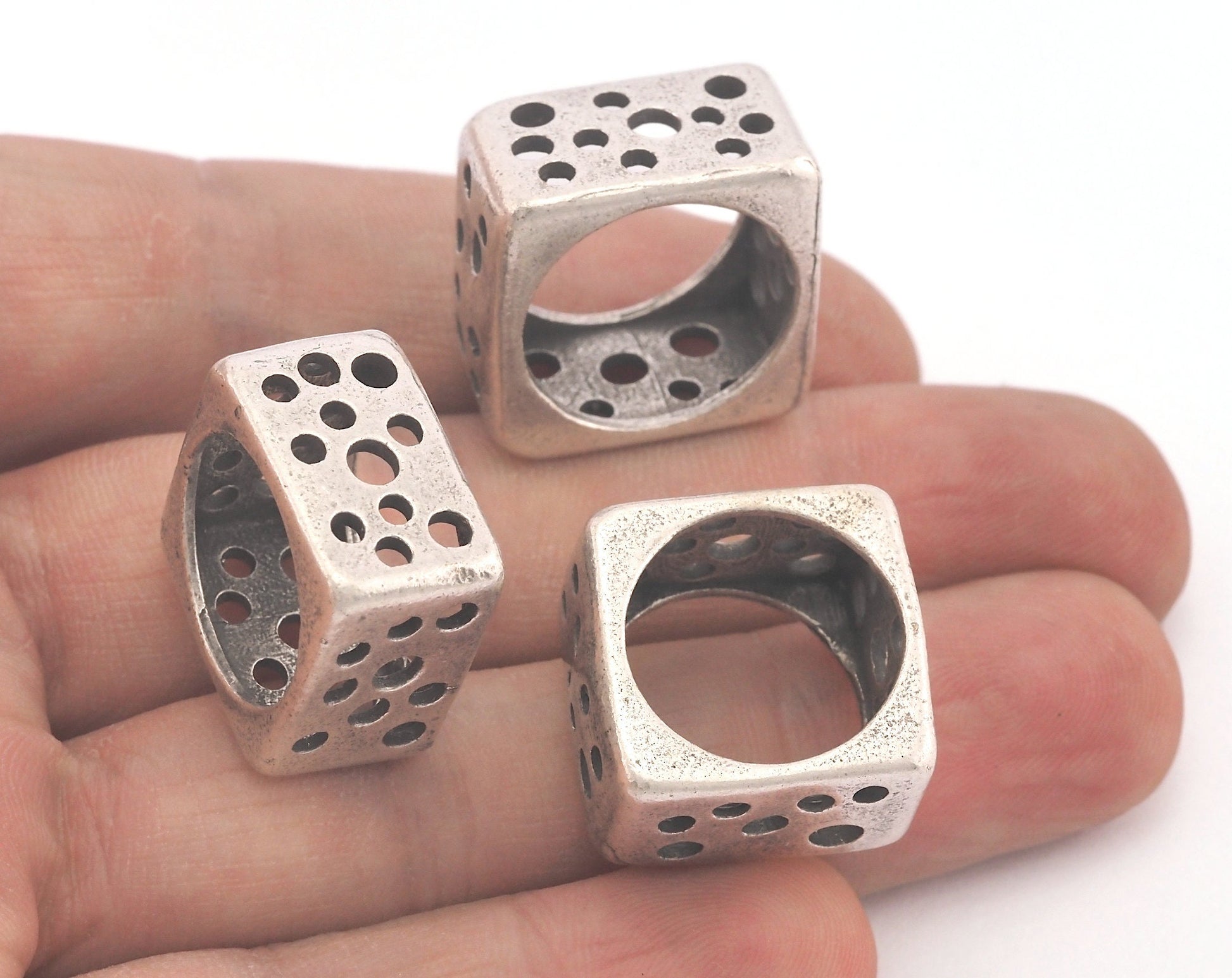 Square Ring Perforated Antique Silver 5US 6US 7 US Plated brass (Optional Size) Oz3694-3695-3696