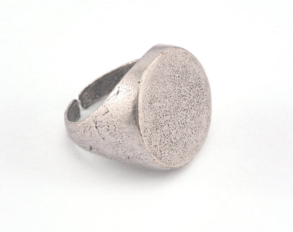 Signet Ring Circle Adjustable Ring Blank - Antique Silver Plated brass (18mm 8US inner size - Adjustable ) Oz3680