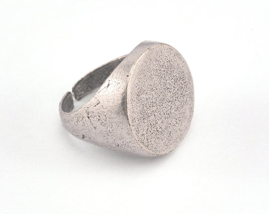 Signet Ring Circle Adjustable Ring Blank - Antique Silver Plated brass (18mm 8US inner size - Adjustable ) Oz3680