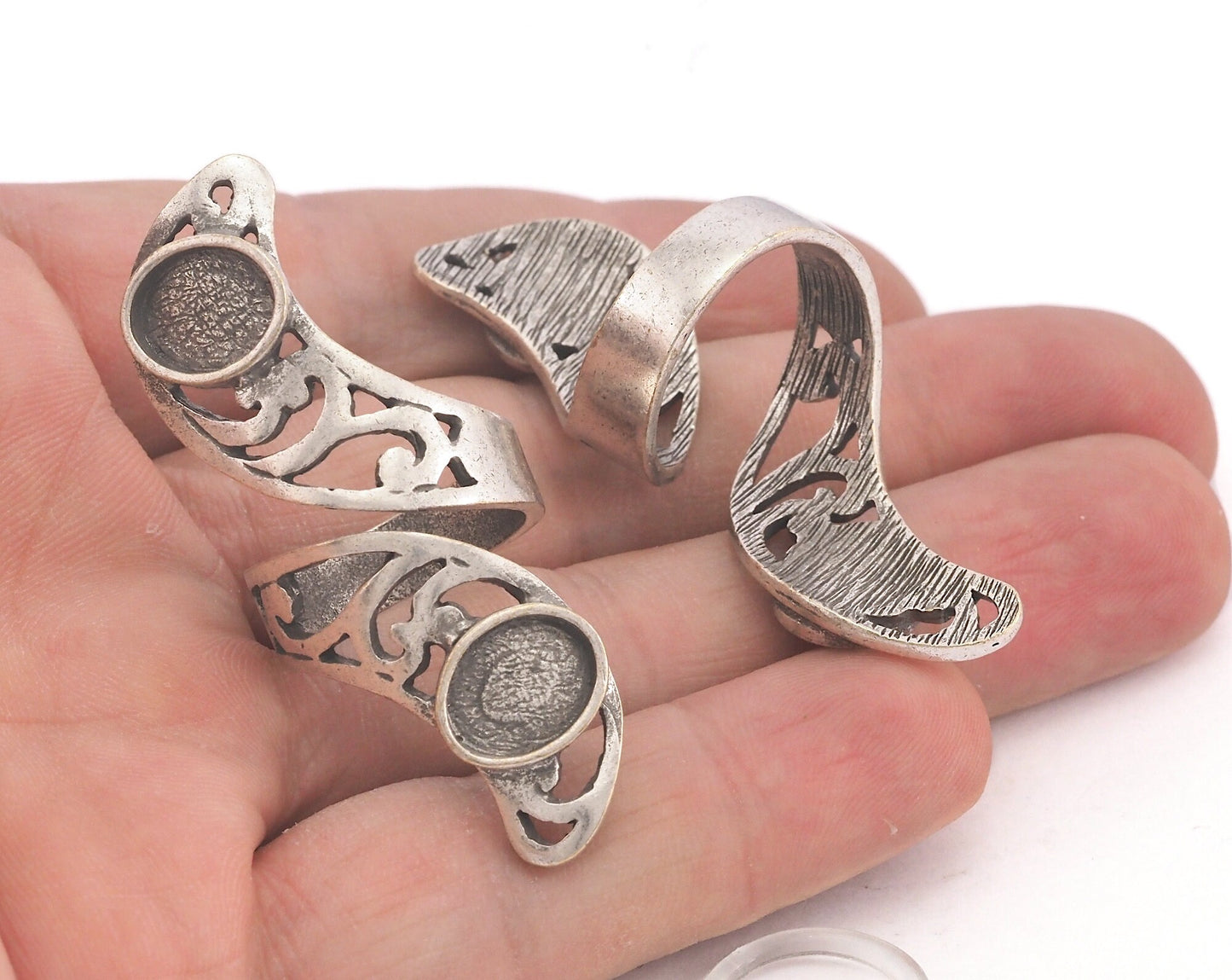 Adjustable Bezel Ring (8x10mm) Antique Silver Plated brass (18mm 8US inner size - Adjustable ) OZ3672