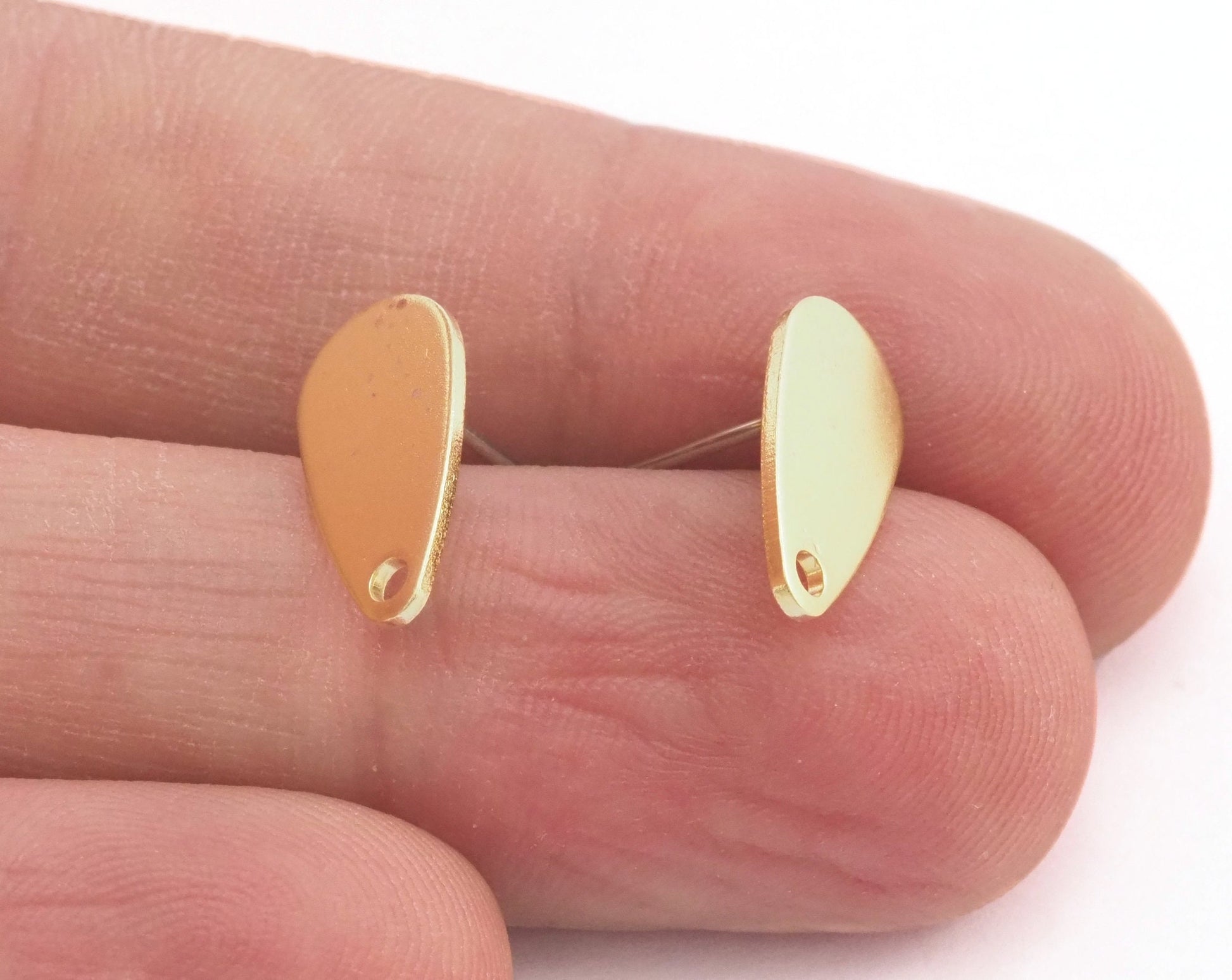 Drop Earring Stud Posts raw brass 14.5x7.5mm 3727