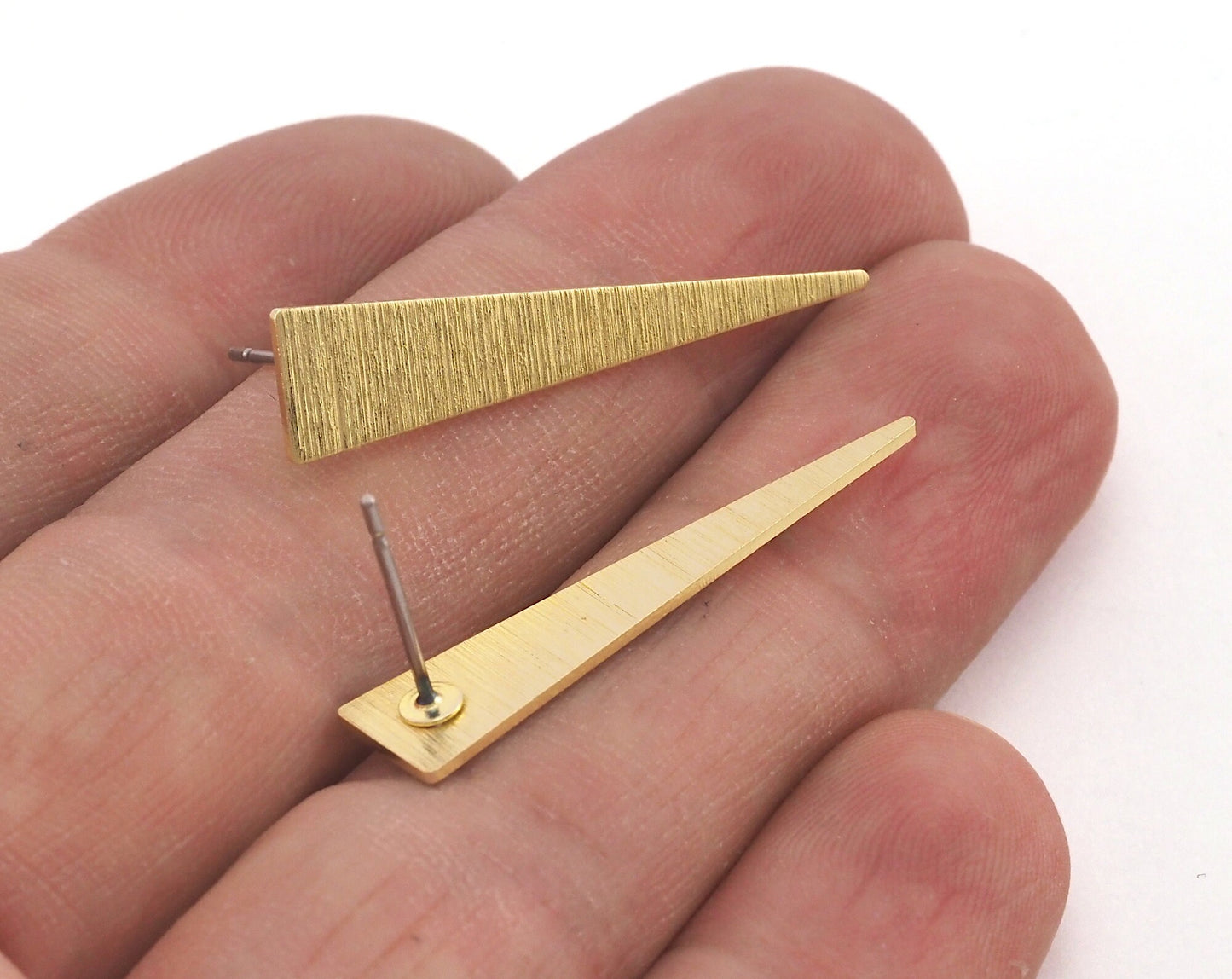 Brushed Earring Stud Posts Triangle raw brass 32mm 3730