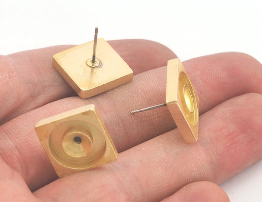 Square Earring Stud Posts Cone Bezel raw brass 15x15mm 6mm bezel OZ3731