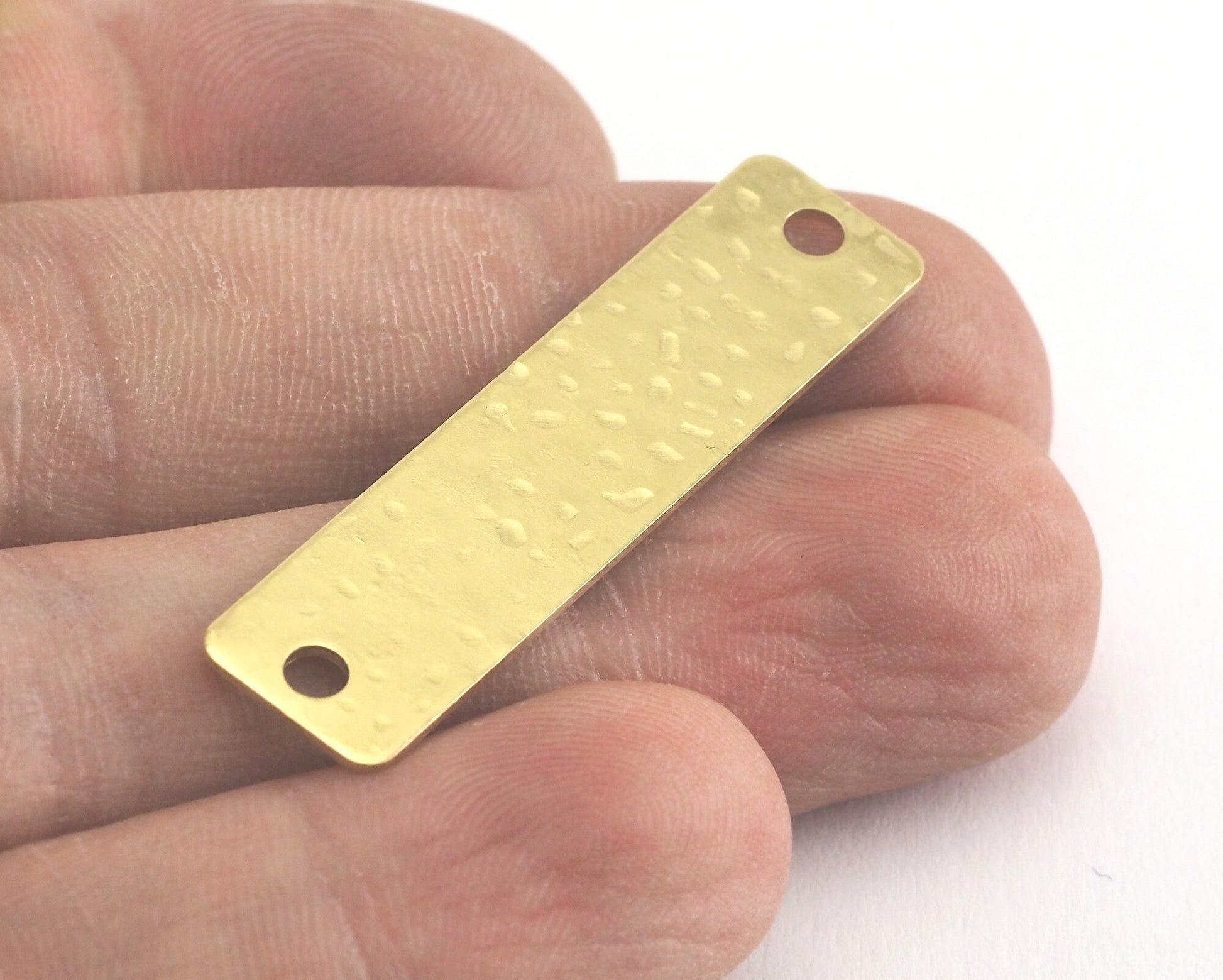 Rectangle Stamping Blank Hammered, Bar Necklace with Holes, Tag for Stamping, 2 hole raw brass 10x40mm OZ3823-255