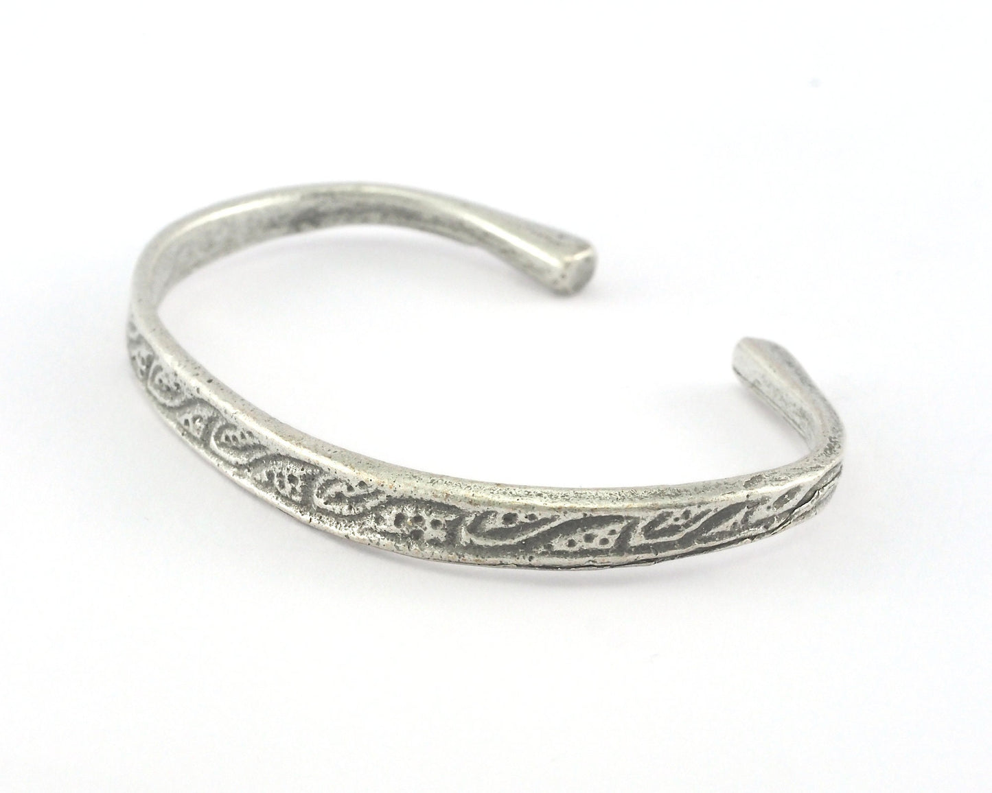 Bracelet Antique Silver Plated Brass Waves Texture (61mm inner size - Adjustable ) OZ3777