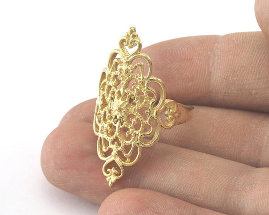 Filigree Shape Adjustable Ring Raw Brass (18mm 7.5US inner size) OZ3299 ring22