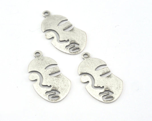 Head Shape Pendant with Loop 20x11mm Antique Silver Plated brass 2388-50