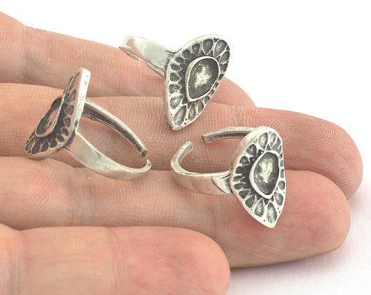 Ring Drop Adjustable Ring Bezel Antique Silver Plated brass (16.5mm 6US inner size - Adjustable ) OZ2571