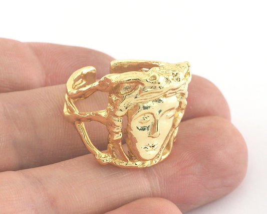 Signet Face Ring Adjustable Shiny Gold Plated brass (19mm 9US inner size) OZ3248