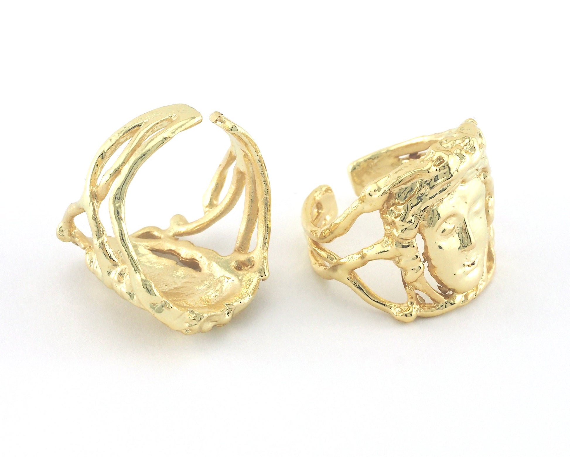 Signet Face Ring Adjustable Shiny Gold Plated brass (19mm 9US inner size) OZ3248