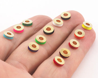 Rondelle Round Beads Enamel Charms Gold Plated Brass 7x2.5mm findings 3473