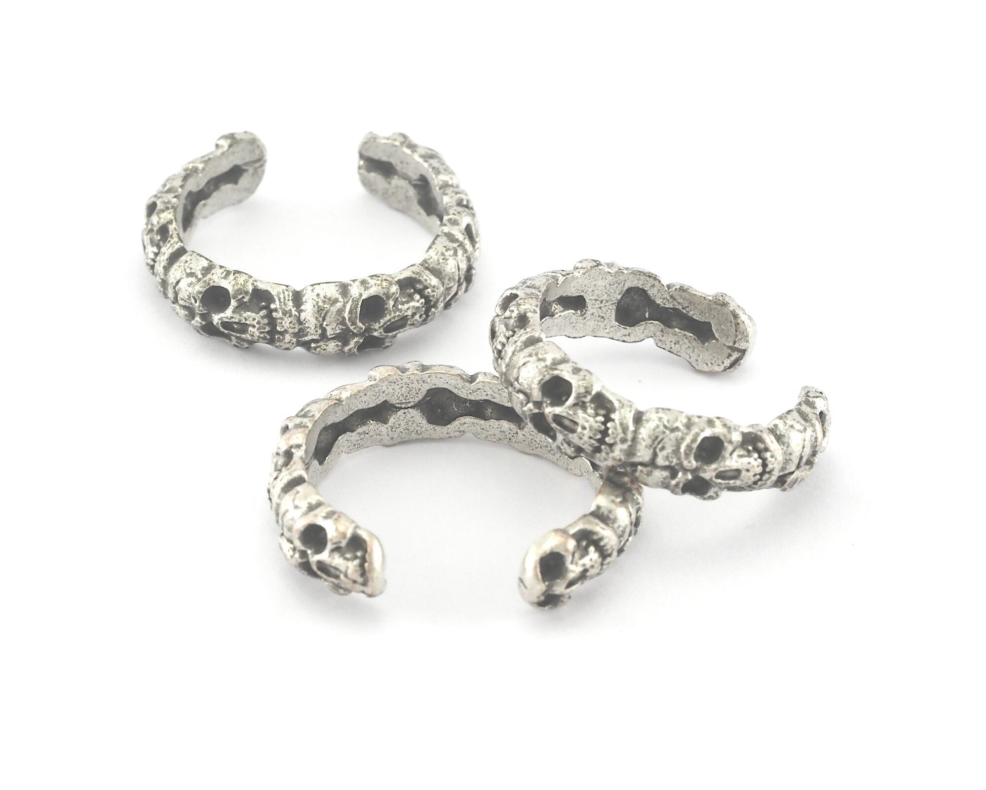 Minimalist Ring Skull Adjustable Ring Band Antique Silver Plated brass (18mm 8US inner size) OZ3828