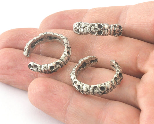 Minimalist Ring Skull Adjustable Ring Band Antique Silver Plated brass (18mm 8US inner size) OZ3828